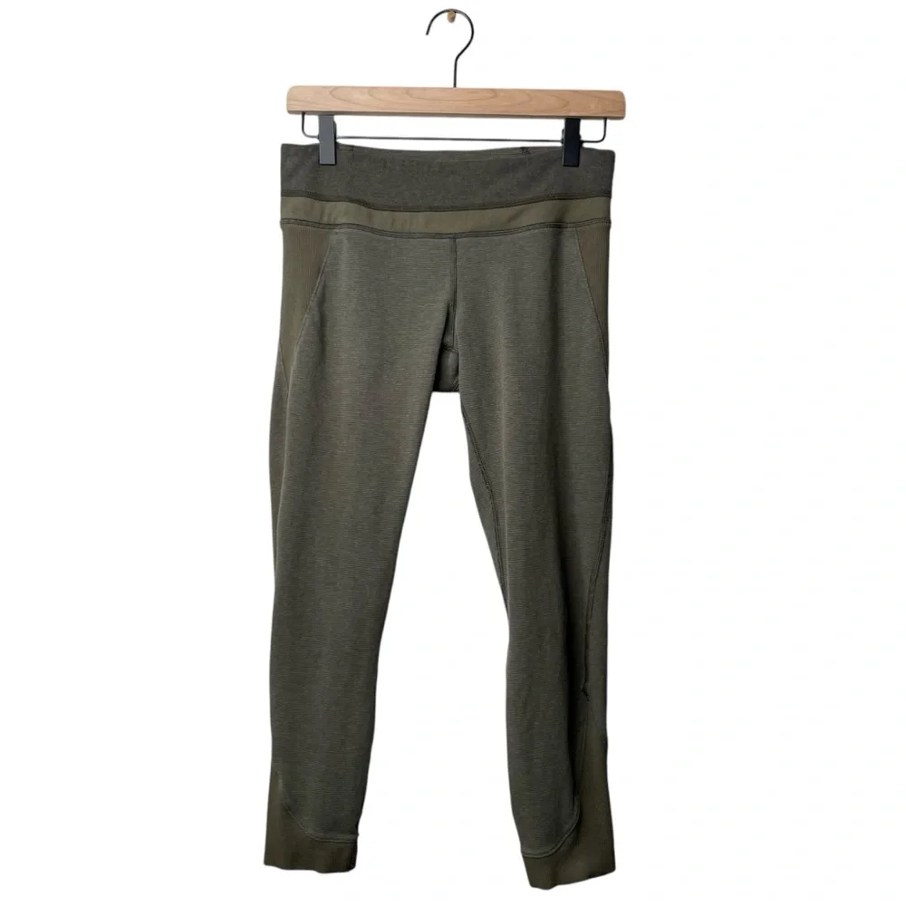 Lululemon Refine Crop Leggings Striped Green Ribbed Workout Pants - Picture 4 of 14